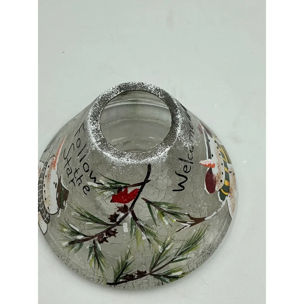 Yankee Candle Jar Shade 2012 Clear Snowman Follow the Star‎ Crackle Glass Large